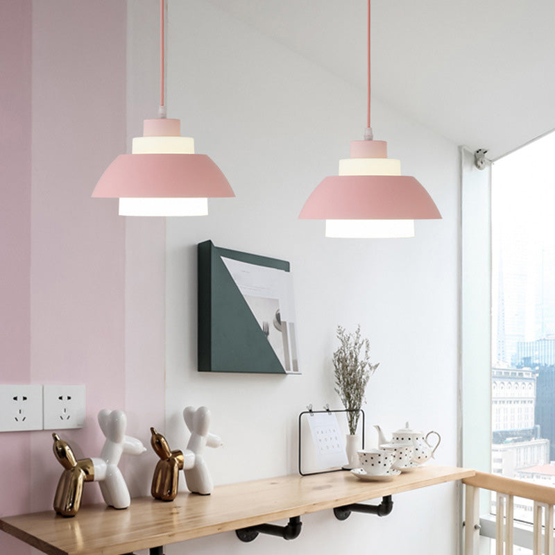 Aluminum Bowl Ceiling Hang Light Macaron Single-Bulb Pendant Lamp with Acrylic Shade Insert