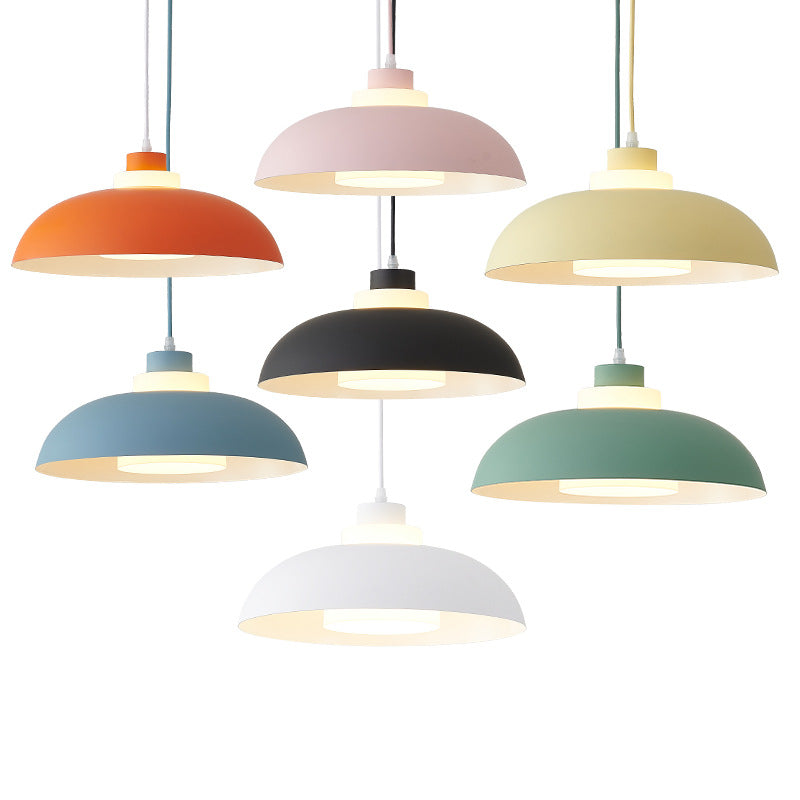 Aluminum Bowl Ceiling Hang Light Macaron Single-Bulb Pendant Lamp with Acrylic Shade Insert