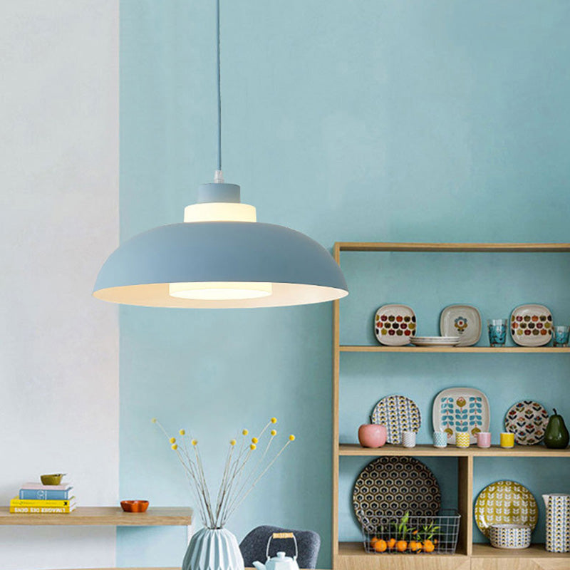 Aluminum Bowl Ceiling Hang Light Macaron Single-Bulb Pendant Lamp with Acrylic Shade Insert