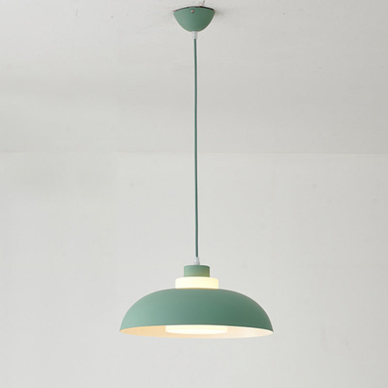 Aluminum Bowl Ceiling Hang Light Macaron Single-Bulb Pendant Lamp with Acrylic Shade Insert