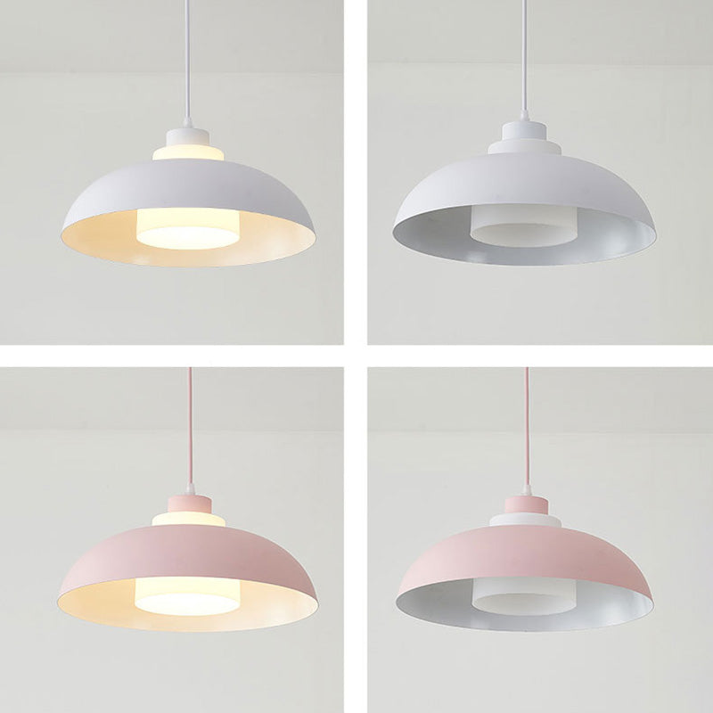 Aluminum Bowl Ceiling Hang Light Macaron Single-Bulb Pendant Lamp with Acrylic Shade Insert