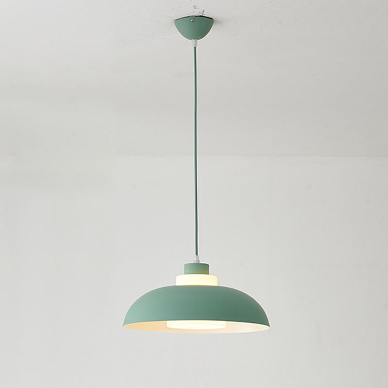 Aluminum Bowl Ceiling Hang Light Macaron Single-Bulb Pendant Lamp with Acrylic Shade Insert