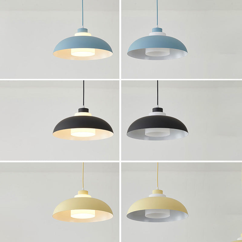 Aluminum Bowl Ceiling Hang Light Macaron Single-Bulb Pendant Lamp with Acrylic Shade Insert