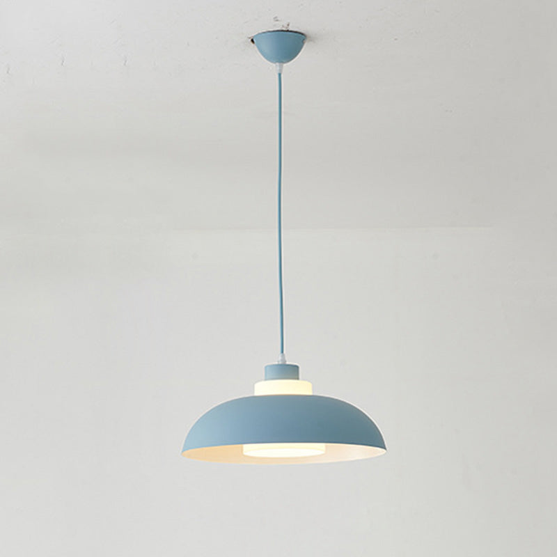 Aluminum Bowl Ceiling Hang Light Macaron Single-Bulb Pendant Lamp with Acrylic Shade Insert