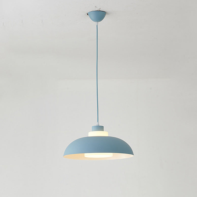 Aluminum Bowl Ceiling Hang Light Macaron Single-Bulb Pendant Lamp with Acrylic Shade Insert