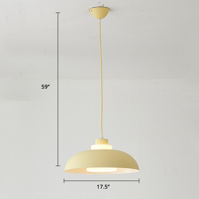 Aluminum Bowl Ceiling Hang Light Macaron Single-Bulb Pendant Lamp with Acrylic Shade Insert