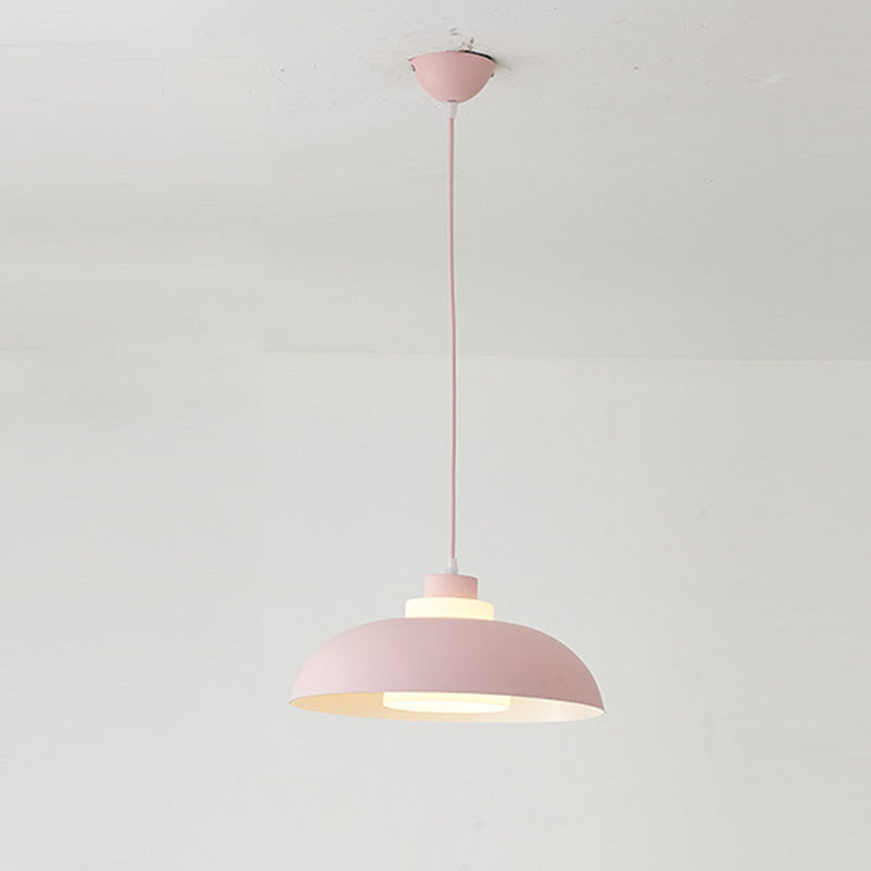 Aluminum Bowl Ceiling Hang Light Macaron Single-Bulb Pendant Lamp with Acrylic Shade Insert