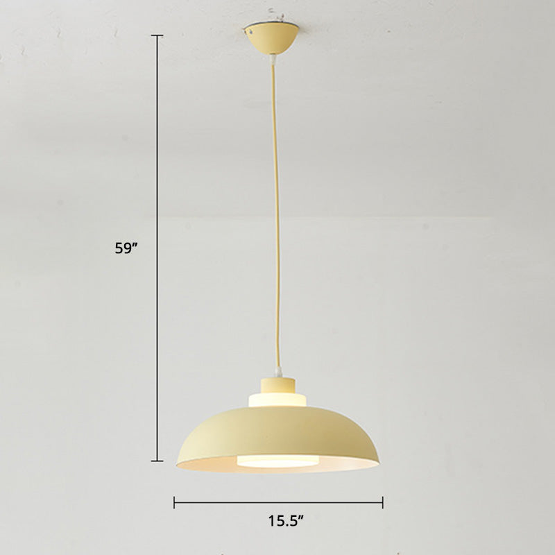 Aluminum Bowl Ceiling Hang Light Macaron Single-Bulb Pendant Lamp with Acrylic Shade Insert