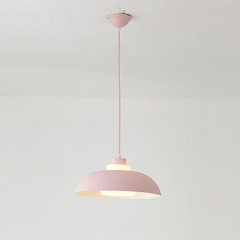 Aluminum Bowl Ceiling Hang Light Macaron Single-Bulb Pendant Lamp with Acrylic Shade Insert