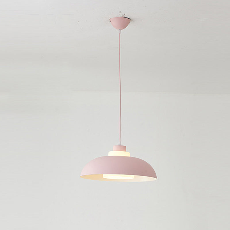 Aluminum Bowl Ceiling Hang Light Macaron Single-Bulb Pendant Lamp with Acrylic Shade Insert