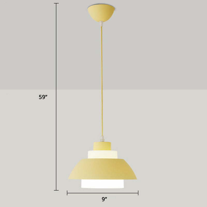 Aluminum Bowl Ceiling Hang Light Macaron Single-Bulb Pendant Lamp with Acrylic Shade Insert