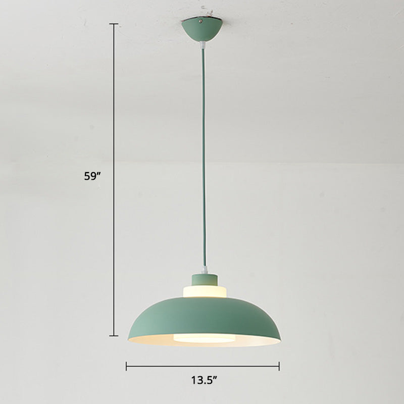 Aluminum Bowl Ceiling Hang Light Macaron Single-Bulb Pendant Lamp with Acrylic Shade Insert