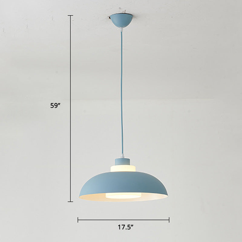 Aluminum Bowl Ceiling Hang Light Macaron Single-Bulb Pendant Lamp with Acrylic Shade Insert