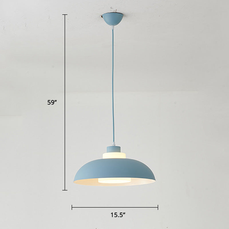 Aluminum Bowl Ceiling Hang Light Macaron Single-Bulb Pendant Lamp with Acrylic Shade Insert