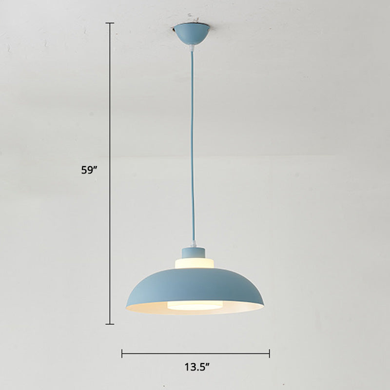 Aluminum Bowl Ceiling Hang Light Macaron Single-Bulb Pendant Lamp with Acrylic Shade Insert