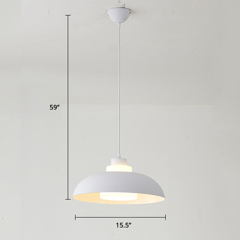 Aluminum Bowl Ceiling Hang Light Macaron Single-Bulb Pendant Lamp with Acrylic Shade Insert