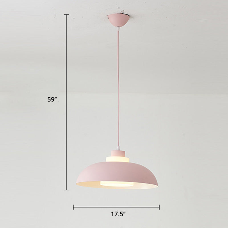 Aluminum Bowl Ceiling Hang Light Macaron Single-Bulb Pendant Lamp with Acrylic Shade Insert