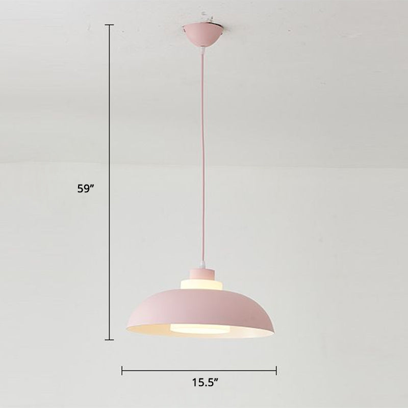 Aluminum Bowl Ceiling Hang Light Macaron Single-Bulb Pendant Lamp with Acrylic Shade Insert