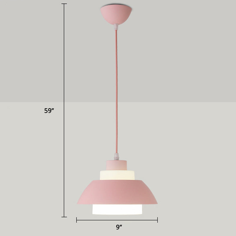 Aluminum Bowl Ceiling Hang Light Macaron Single-Bulb Pendant Lamp with Acrylic Shade Insert