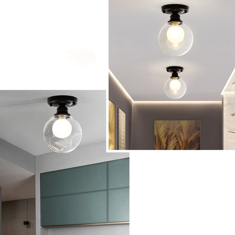 Mini Ball Plafond Flush Mount Light Simple Dual Blown Glool Glass 1 Light Aisle Semi Mount Lighting in Black