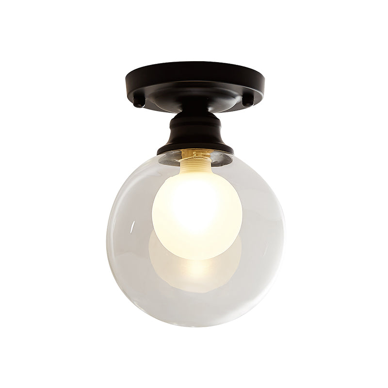 Mini Ball Ceiling Flush Mount Light Simple Dual Blown Glass 1-Light Aisle Semi Mount Lighting in Black