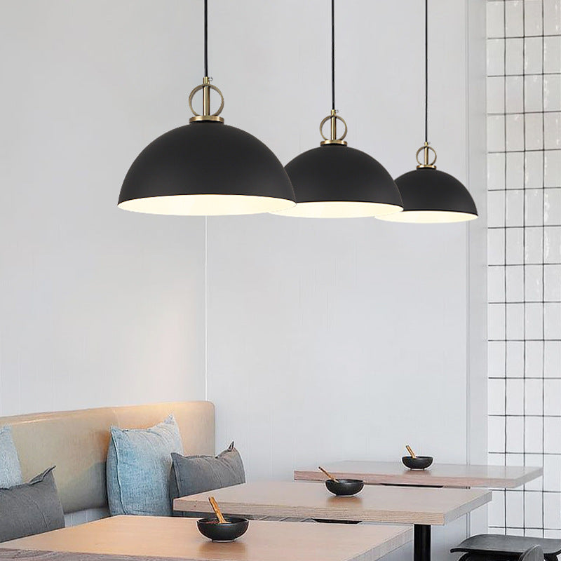 Macaron Dome Hanging Pendant Light Metal 1-Bulb Restaurant Pendulum Light with Brass Ring Deco