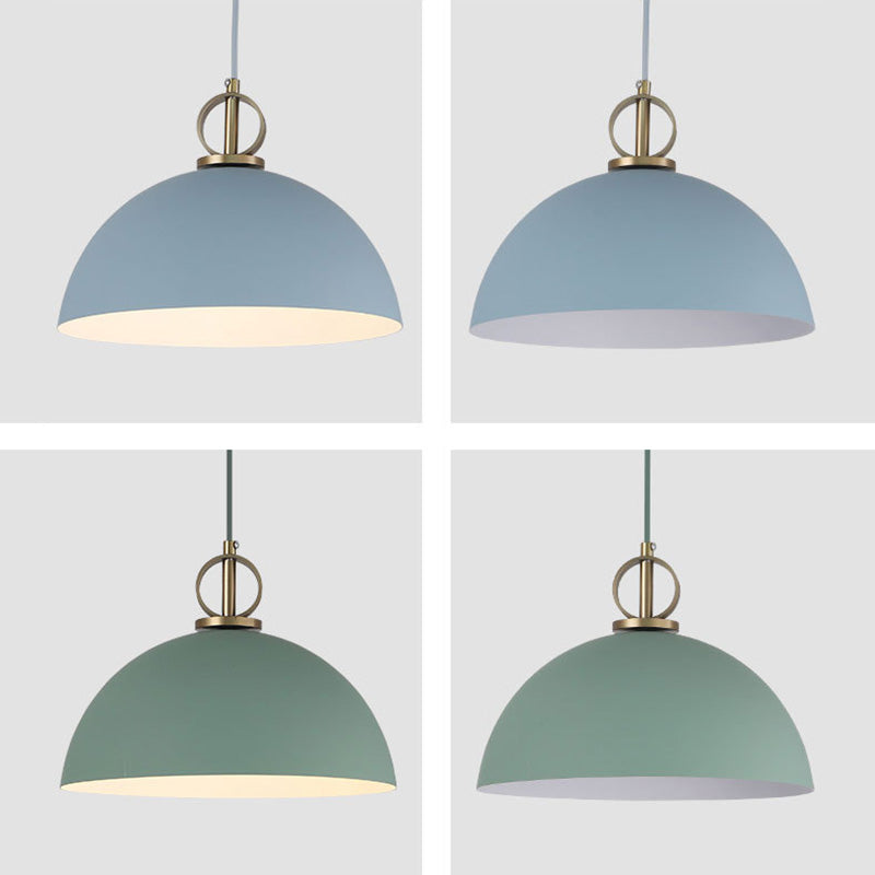 Macaron Dome Hanging Pendant Light Metal 1-Bulb Restaurant Pendulum Light with Brass Ring Deco