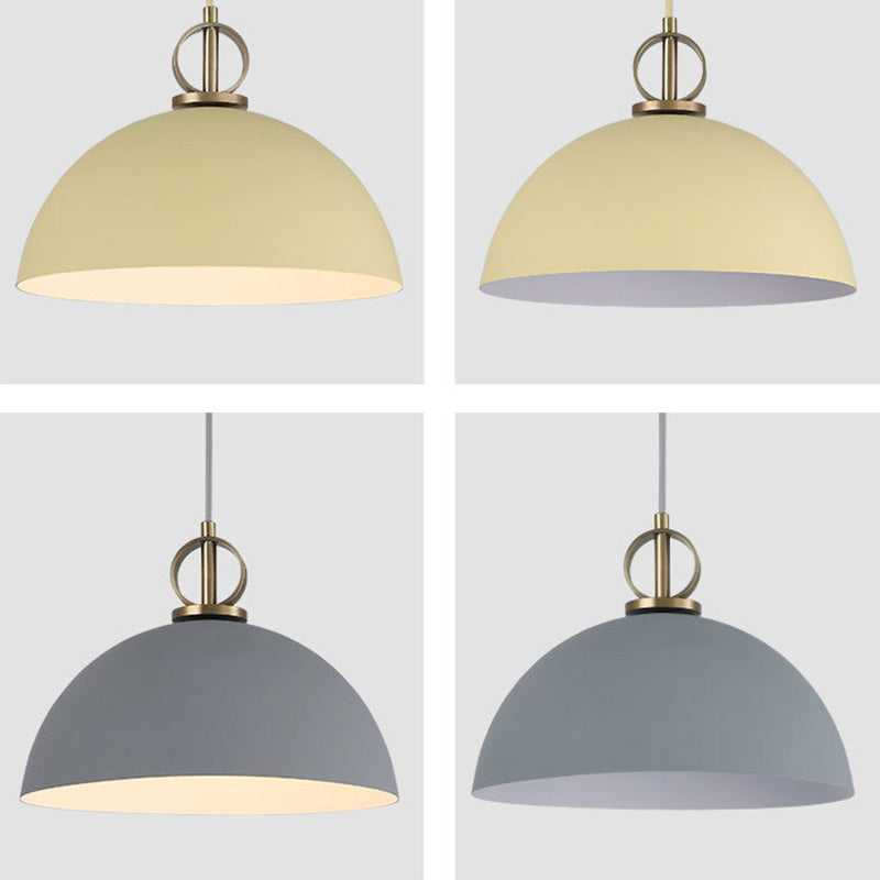 Macaron Dome Hanging Pendant Light Metal 1-Bulb Restaurant Pendulum Light with Brass Ring Deco