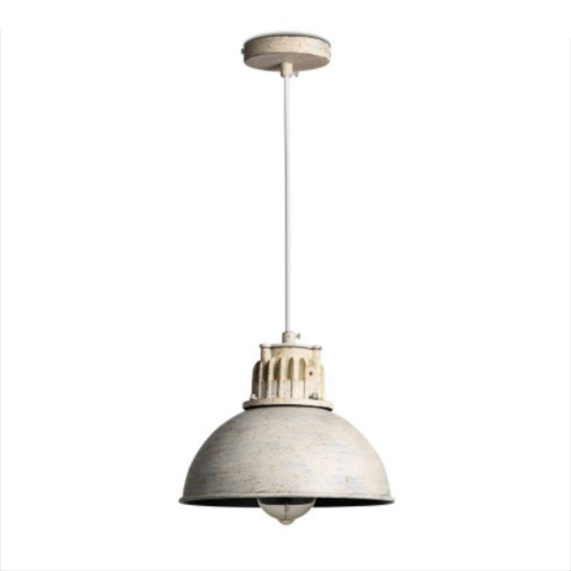 Distressed White Dome Hanging Pendant Light Loft Style Metal 1-Light Metal Pendulum Light