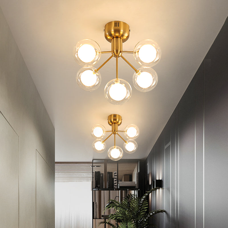 Duidelijke en mat glazen molecule plafondarmatuur minimalistische 5-head semi-flush mount licht voor gang