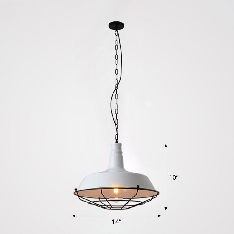 Single-Bulb Pendant Light Loft Style Barn Shade Metal Pendulum Light with Tapered Cage Bottom