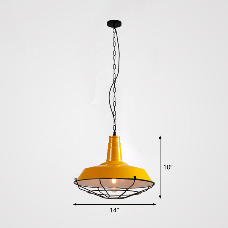 Single-Bulb-Anhänger leichter Dachbodenstil Schattenschatten Metallpendel Licht mit verjüngten Käfigboden