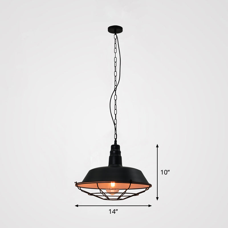 Single-Bulb Pendant Light Loft Style Barn Shade Metal Pendulum Light with Tapered Cage Bottom