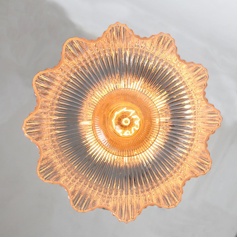 Pleated Clear Glass Pendant Lamp Nautical 1-Light Restaurant Ceiling Light in Brass