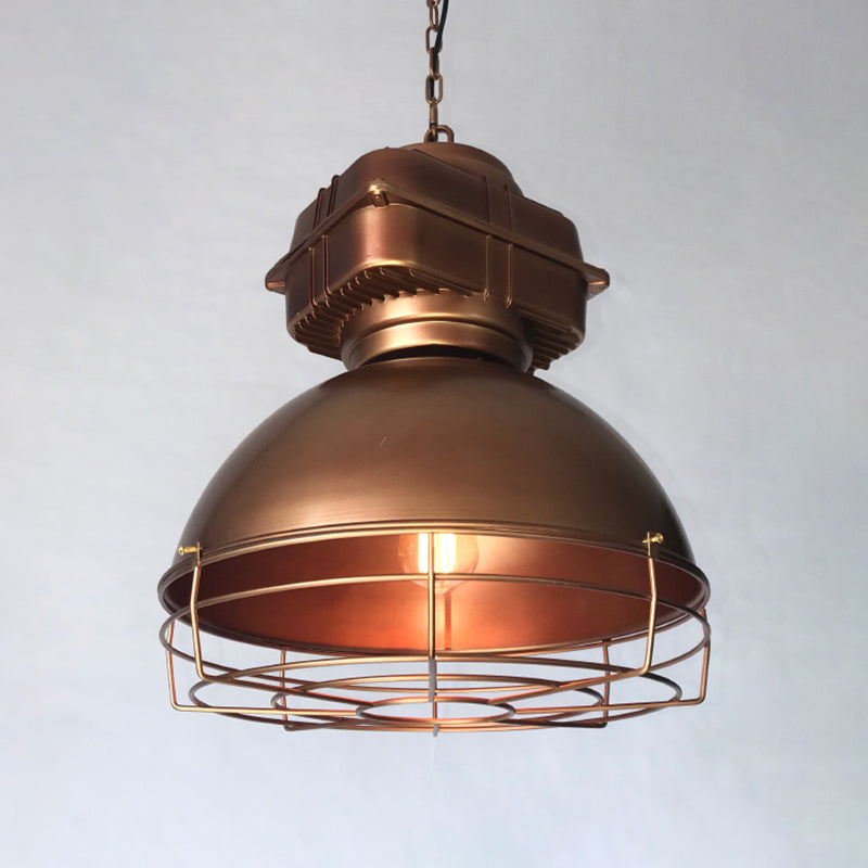 Industrial Style Dome Pendant Lighting 1 Head Metal Mine Light with Round Wire Cage