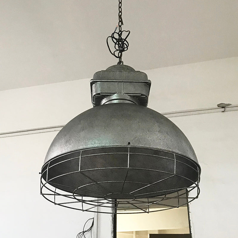 Industrial Style Dome Pendant Lighting 1 Head Metal Mine Light with Round Wire Cage