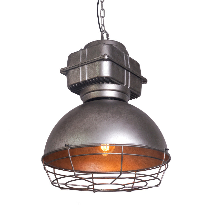 Industrial Style Dome Pendant Lighting 1 Head Metal Mine Light with Round Wire Cage