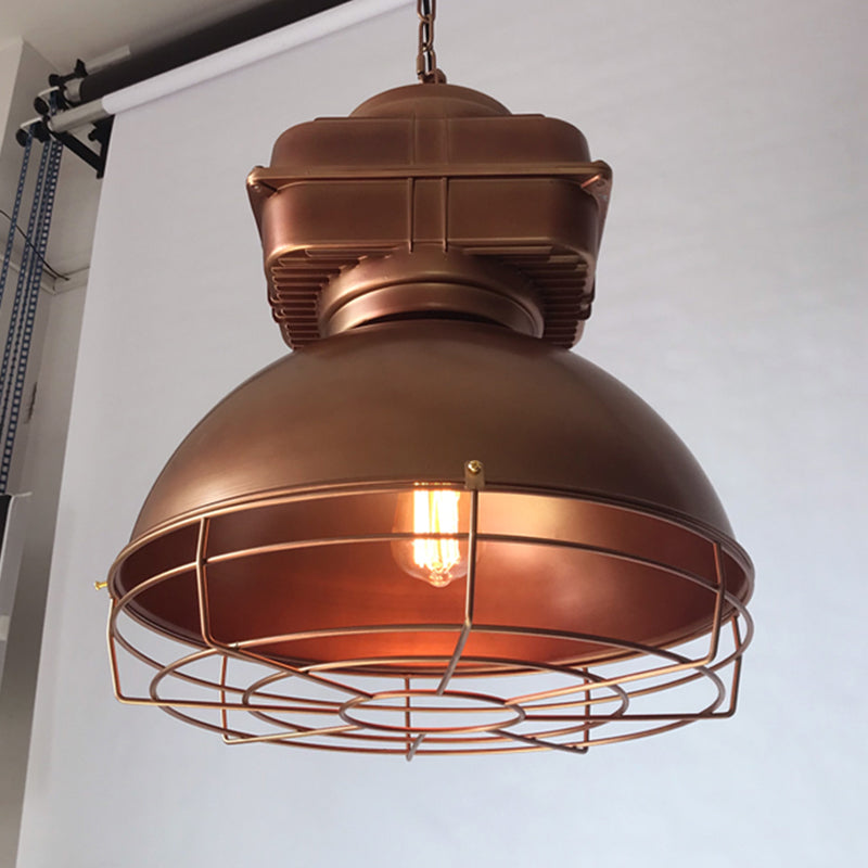 Industrial Style Dome Pendant Lighting 1 Head Metal Mine Light with Round Wire Cage