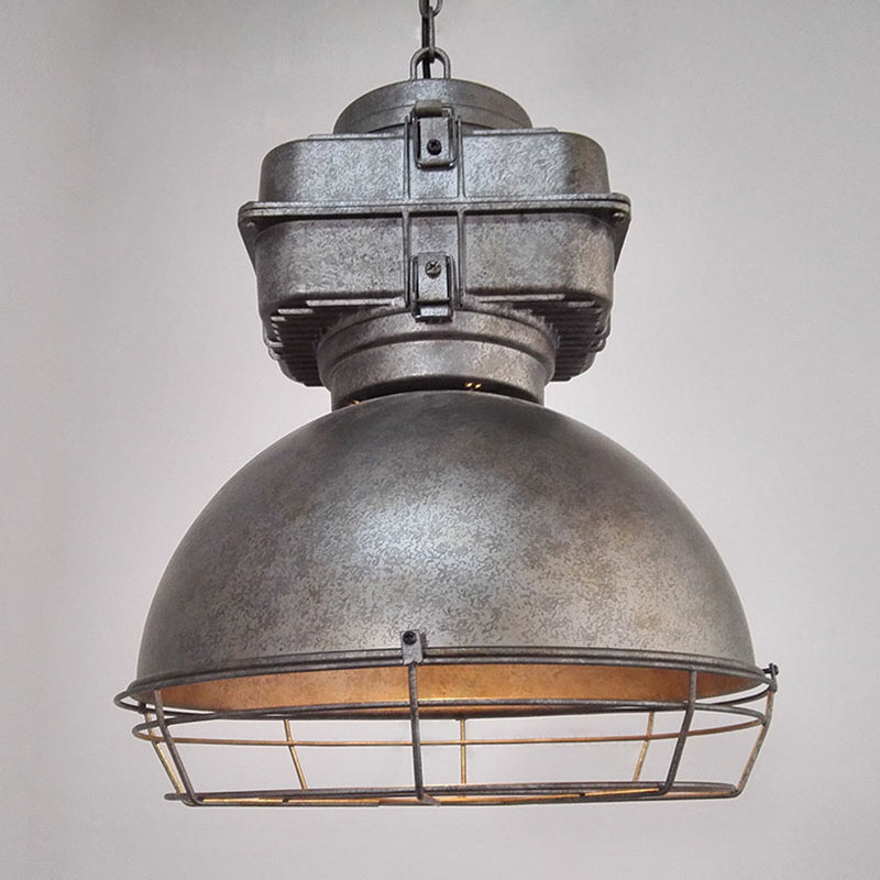 Industrial Style Dome Pendant Lighting 1 Head Metal Mine Light with Round Wire Cage