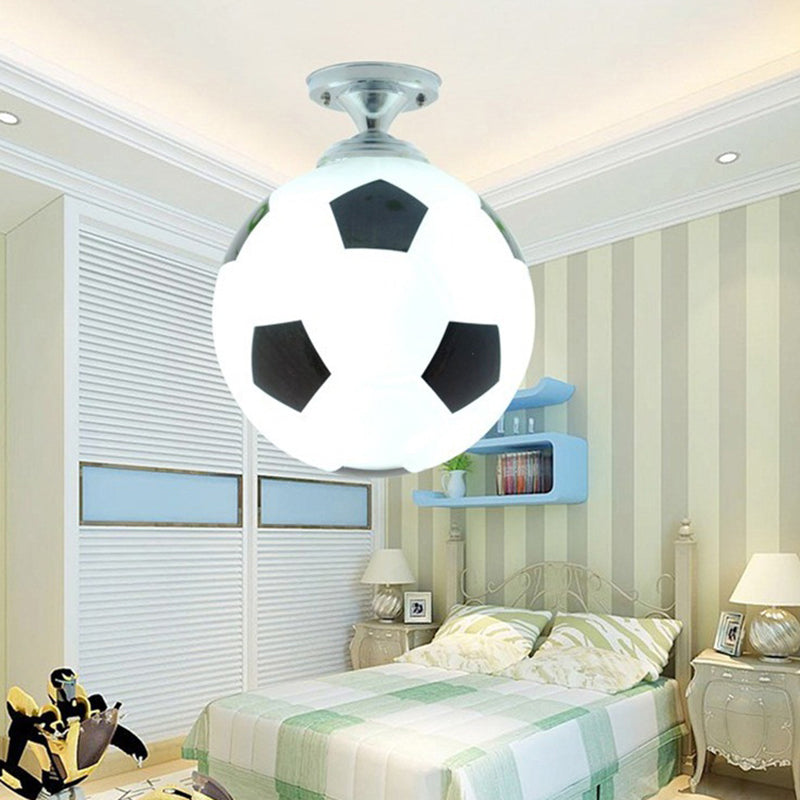 Creative Childrens Football Flushmount Light Opaque Glass 1 Head Boys Room Semi-Flush Mount Ceiling Light