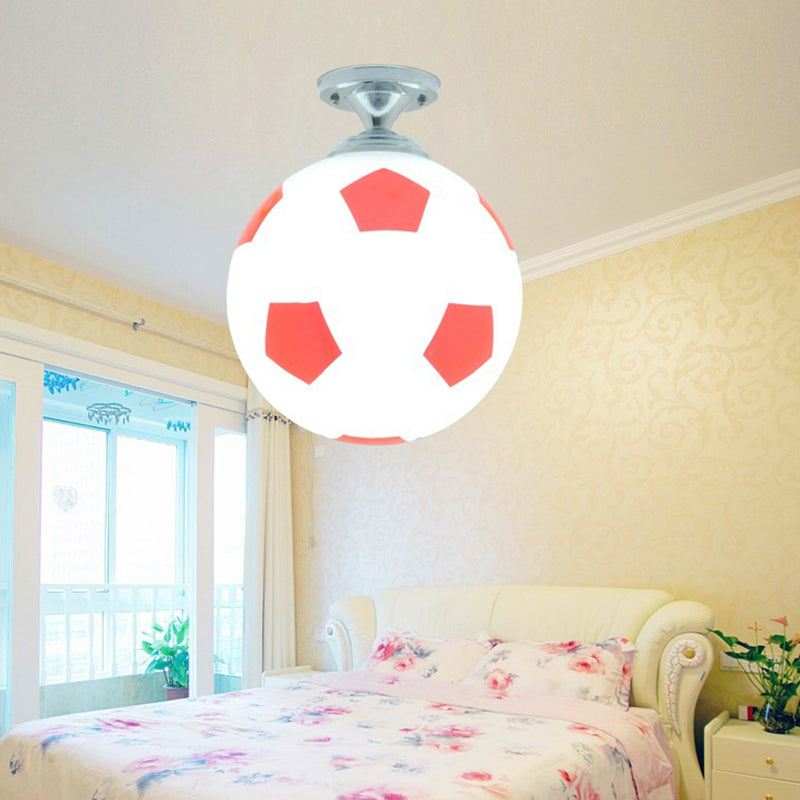 Creative Childrens Football Flushmount Light Opaque Glass 1 Head Boys Room Semi-Flush Mount Ceiling Light