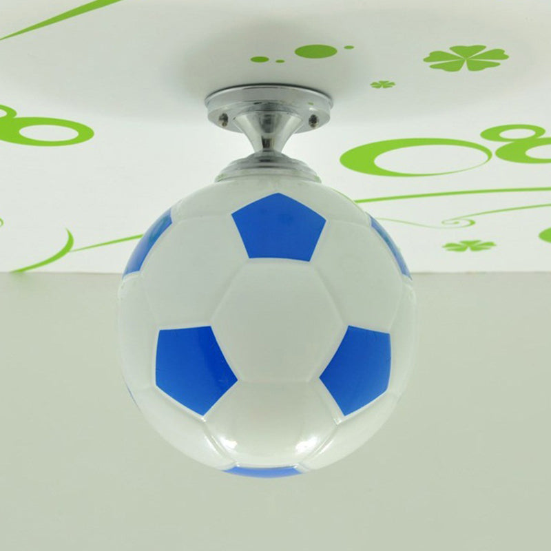 Creative Childrens Football Flushmount Light Opaque Glass 1 Head Boys Room Semi-Flush Mount Ceiling Light