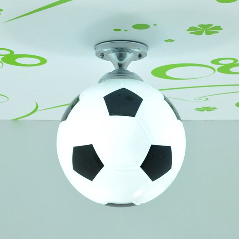 Creative Childrens Football Flushmount Light Opaque Glass 1 Head Boys Room Semi-Flush Mount Ceiling Light