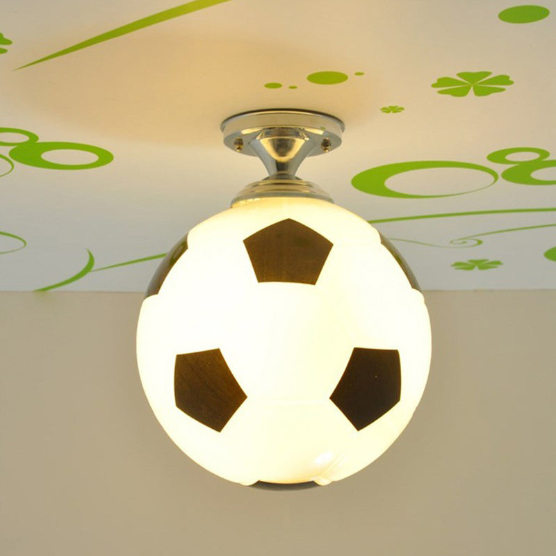 Creative Childrens Football Flushmount Light Opaque Glass 1 Head Boys Room Semi-Flush Mount Ceiling Light