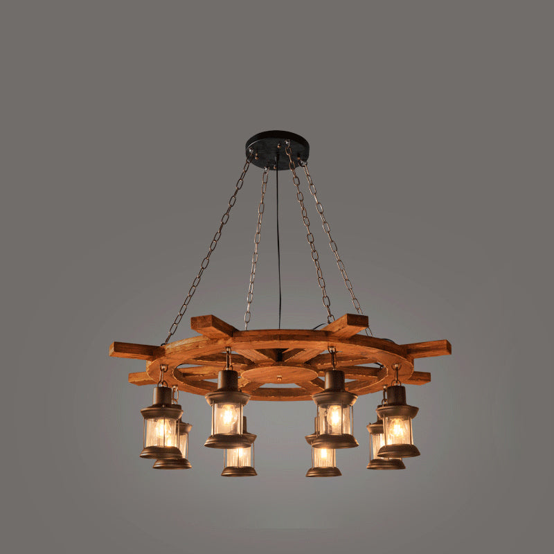 Nautical Style Lantern Chandelier Lamp Wooden Ceiling Pendant Light for Restaurant