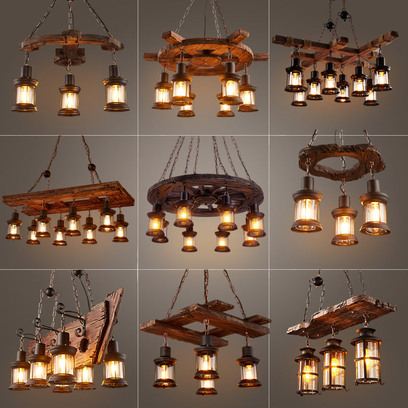 Nautical Style Lantern Chandelier Lamp Wooden Ceiling Pendant Light for Restaurant