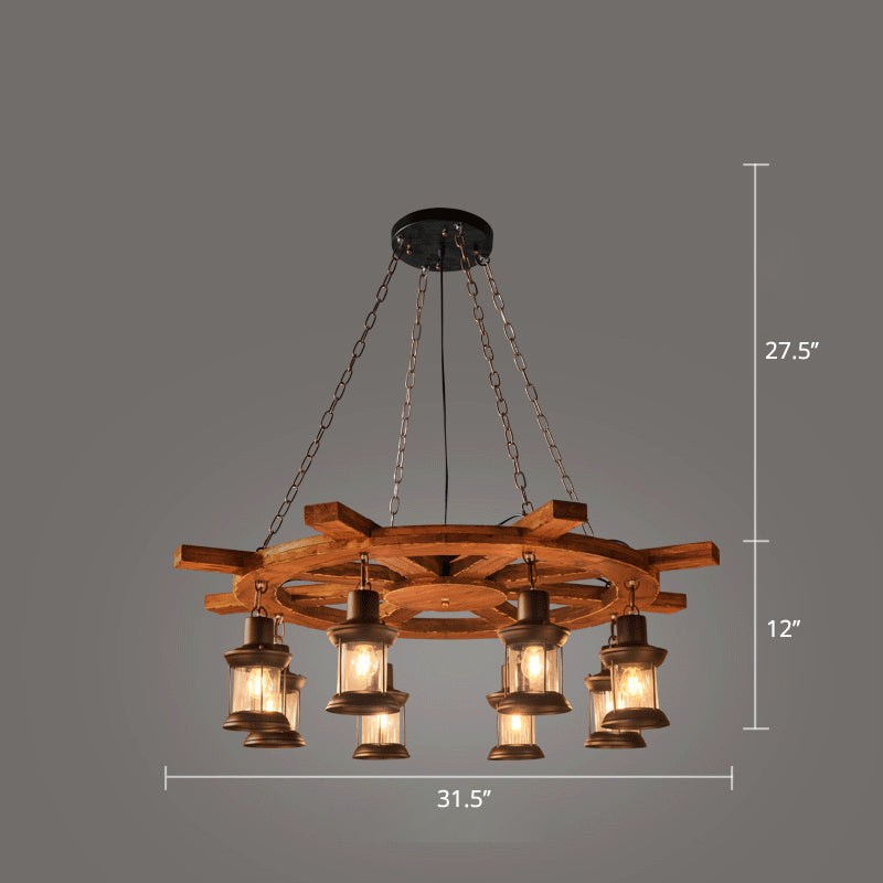 Nautical Style Lantern Chandelier Lamp Wooden Ceiling Pendant Light for Restaurant