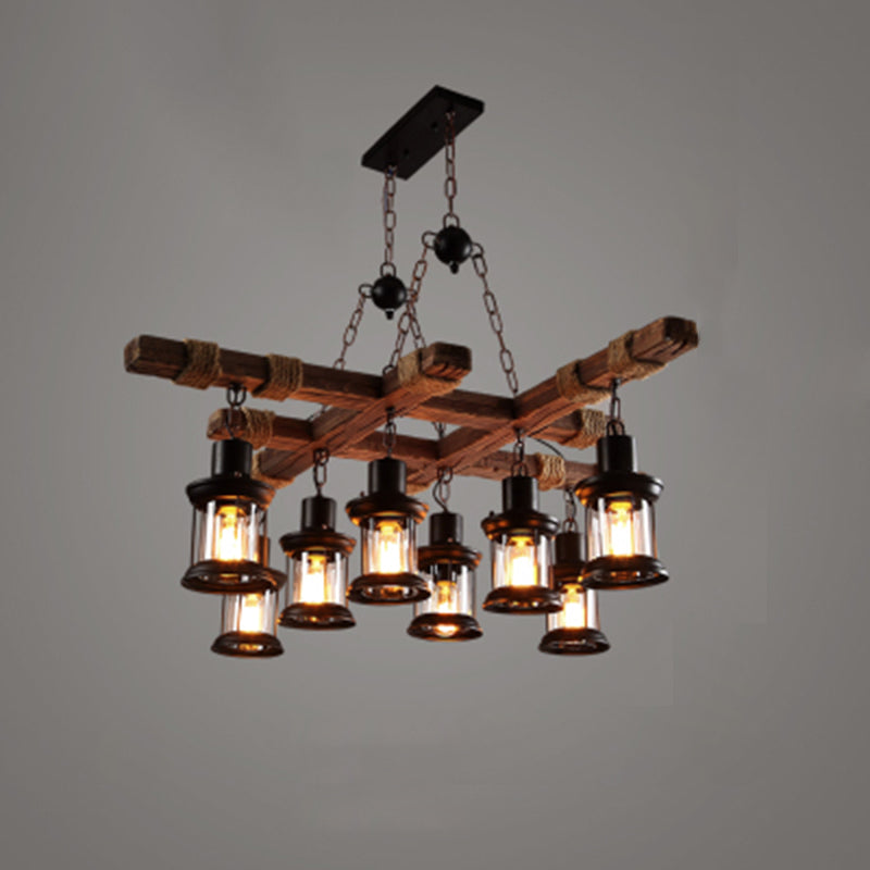 Nautical Style Lantern Chandelier Lamp Wooden Ceiling Pendant Light for Restaurant