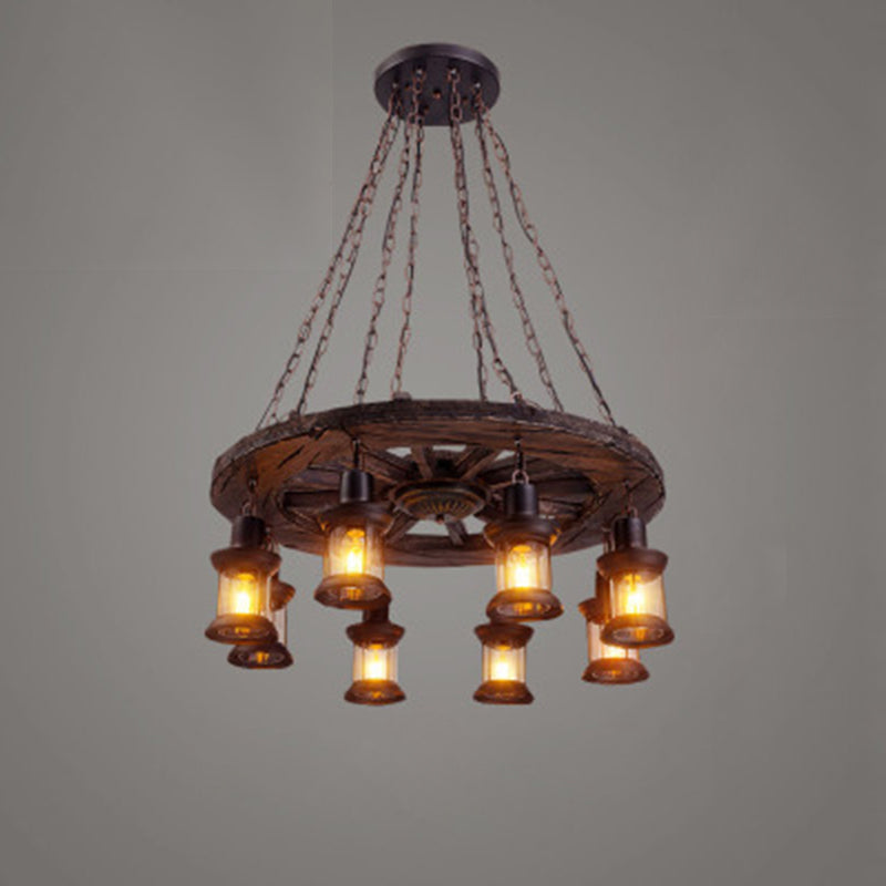 Nautical Style Lantern Chandelier Lamp Wooden Ceiling Pendant Light for Restaurant