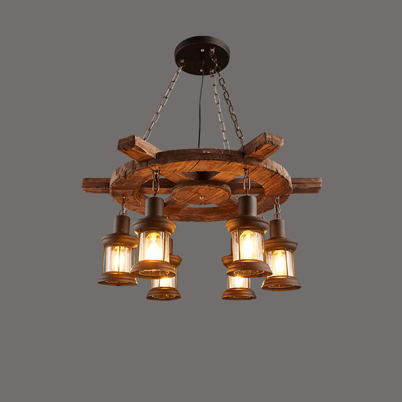 Nautical Style Lantern Chandelier Lamp Wooden Ceiling Pendant Light for Restaurant